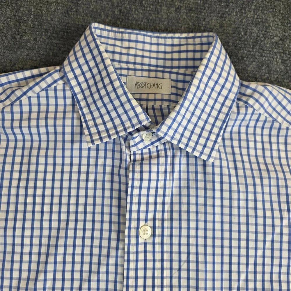 Ascot‎ Chang Dress Shirt Mens XL Blue Thomas Mason Gingham Check Button Up 2013 - Picture 3 of 12